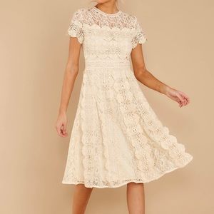 Ivory Lace Dress -short sleeve a-line dress